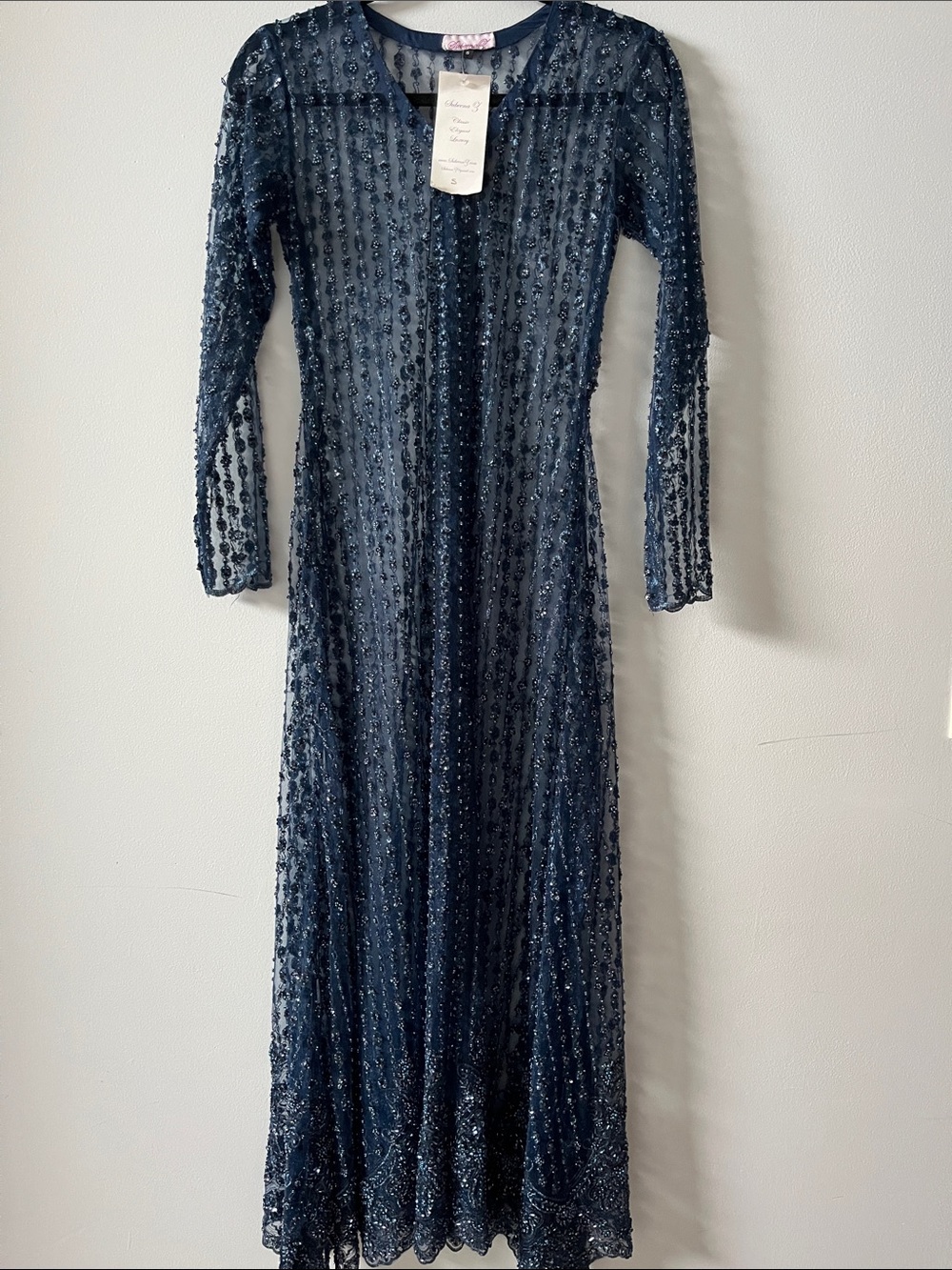 Subeena Z designer classic elegant luxury beaded embroidered long layering dress
